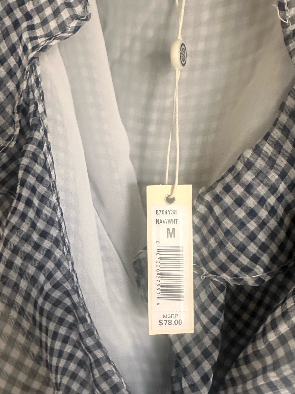 Max Studio Navy and White Gingham Ruffle Wrap Blouse - Picture 4 of 8